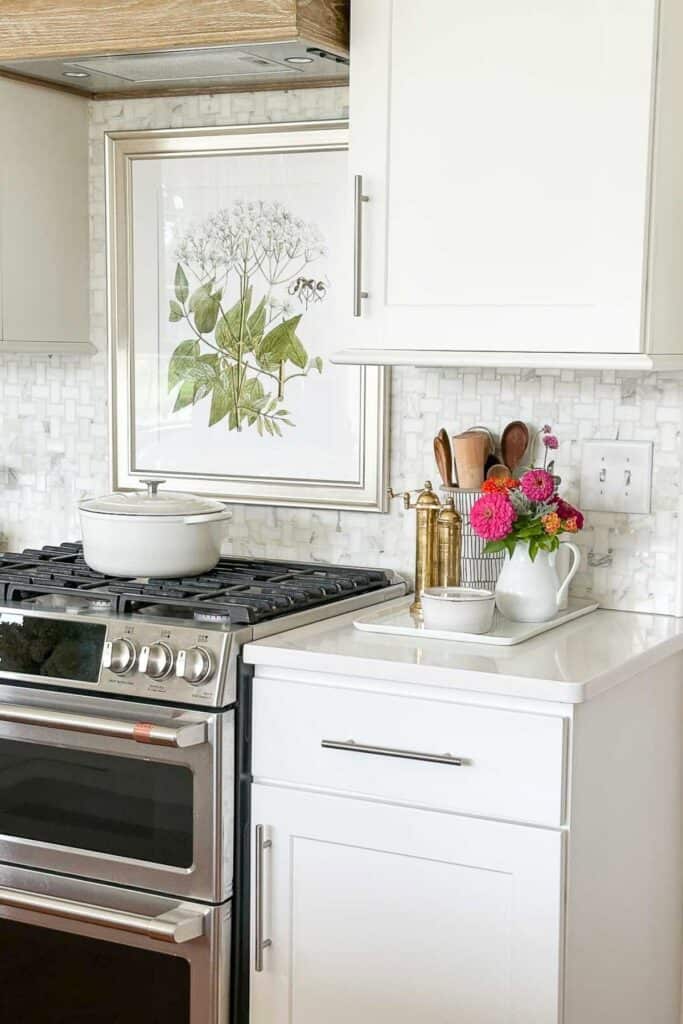 white kitchen with essentials on a tray