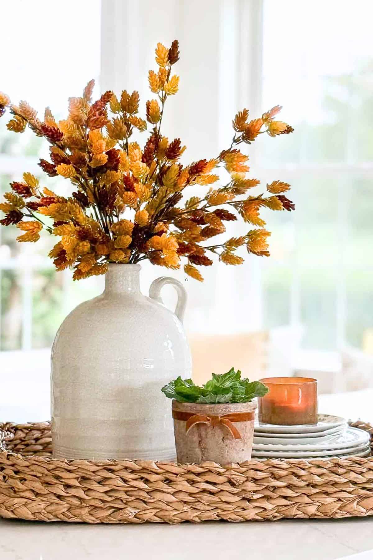 Fall vignette on a kitchen counter