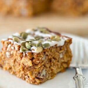 pumpkin baked oatmeal on a plate