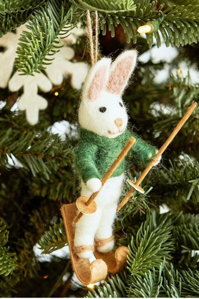 rabbit ornament on a tree from Pottery Barn