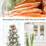 Decorating for Christmas 2025: the top 10 trends — featuring natural Christmas decor, tabletop trees, dried oranges, and paperwhite flowers.