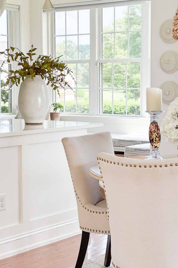 planter with greenery on a kitchen island