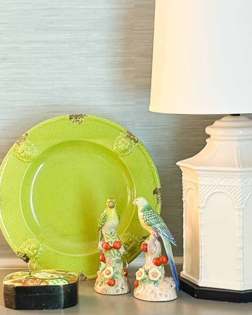 green plate in a vignette