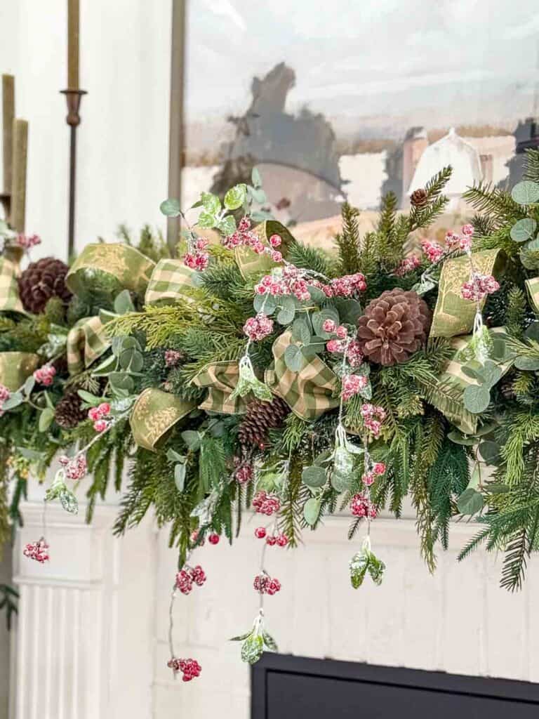 Christmas garland hanging over a mantel