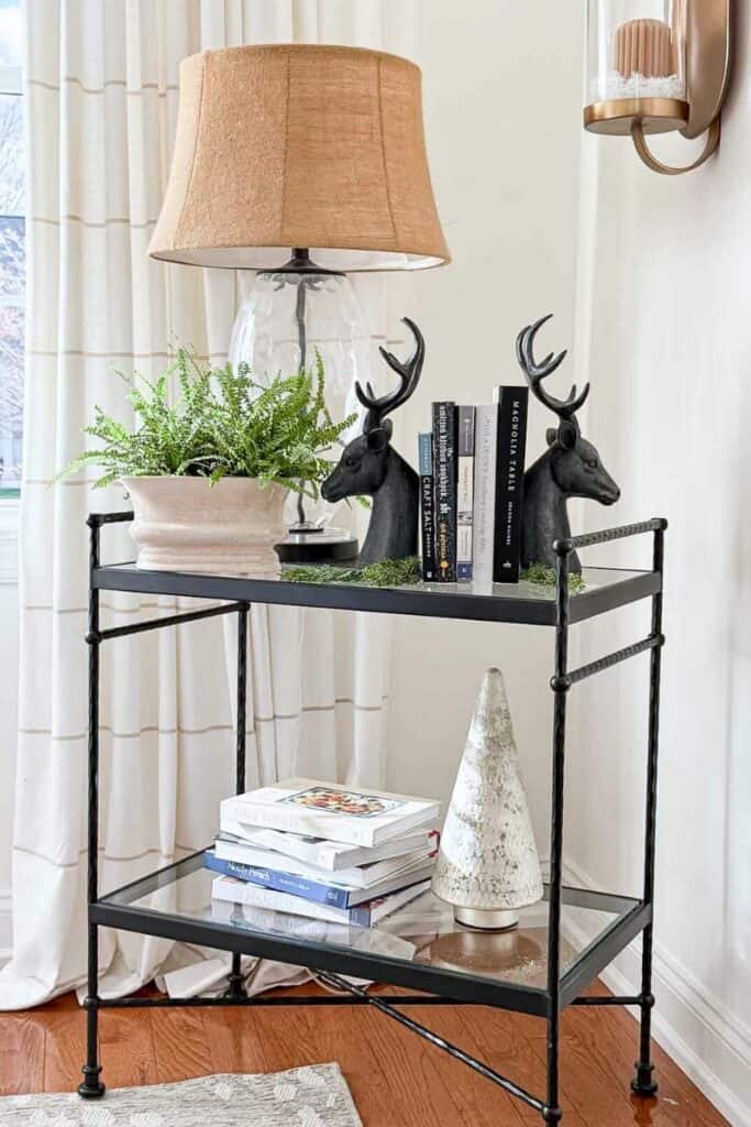 Christmas Tour 2025-bar cart with reindeer bookens with cookbooks