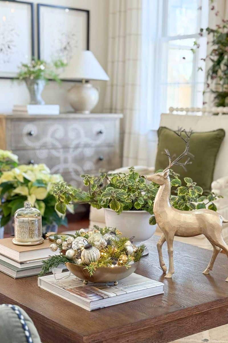 Coffee table decorated for Christmas