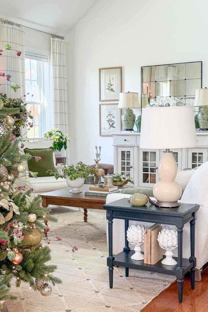 Christmas Tour 2025-green color palette in the living room