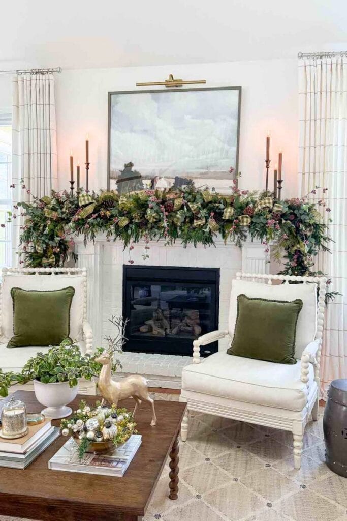 Christmas Tour 2025-Christmas garland with greens, ribbons, and berries