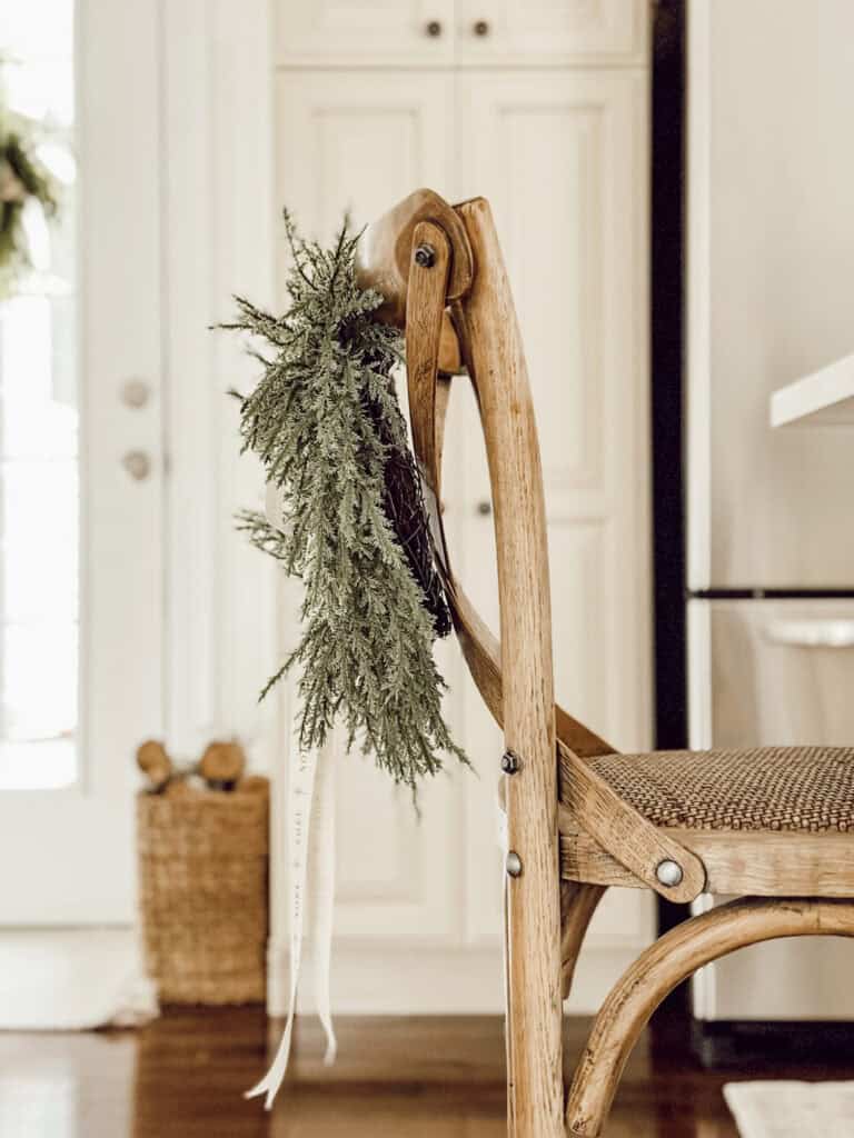 Christmas wreath on the back of a chair