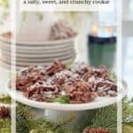 No bake haystack cookies with milk chocolate and butterscotch chips served on a festive Christmas platter