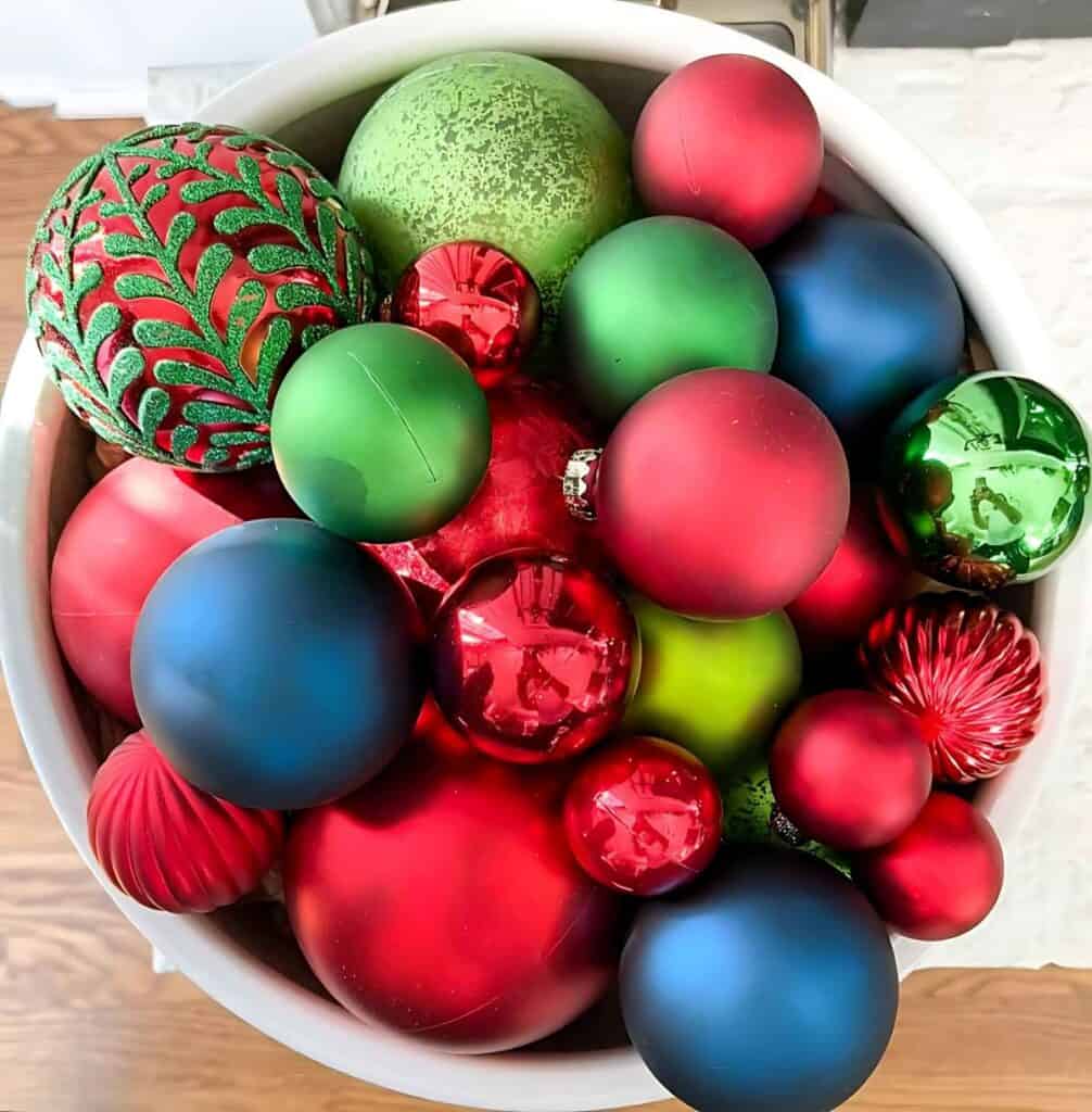 colorful Christmas balls in a bowl