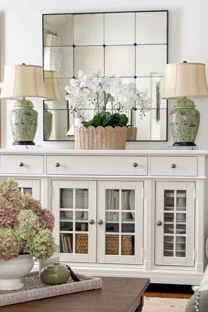 close up of buffet in the living room