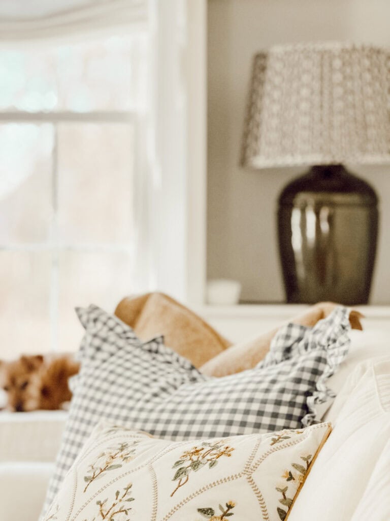 neutral pillow on a sofa