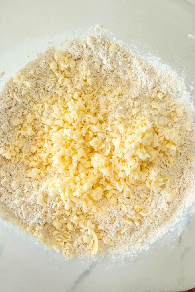 grated frozen butter mixed with flour for making flaky Irish soda bread scones