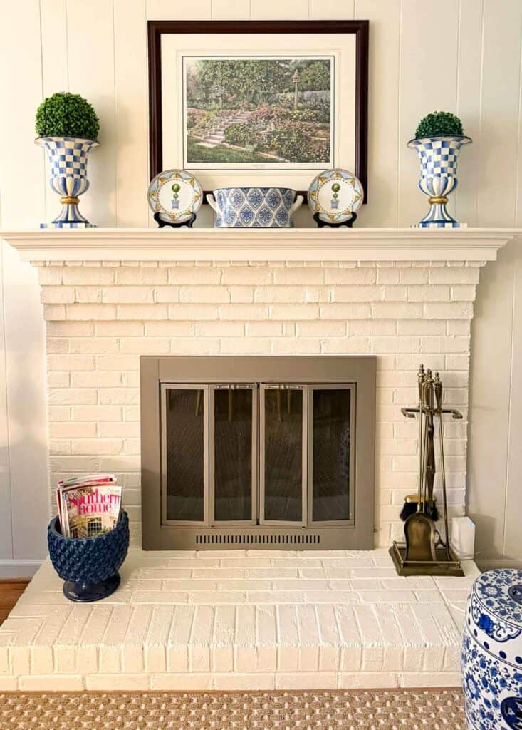 decorated mantel and fireplace