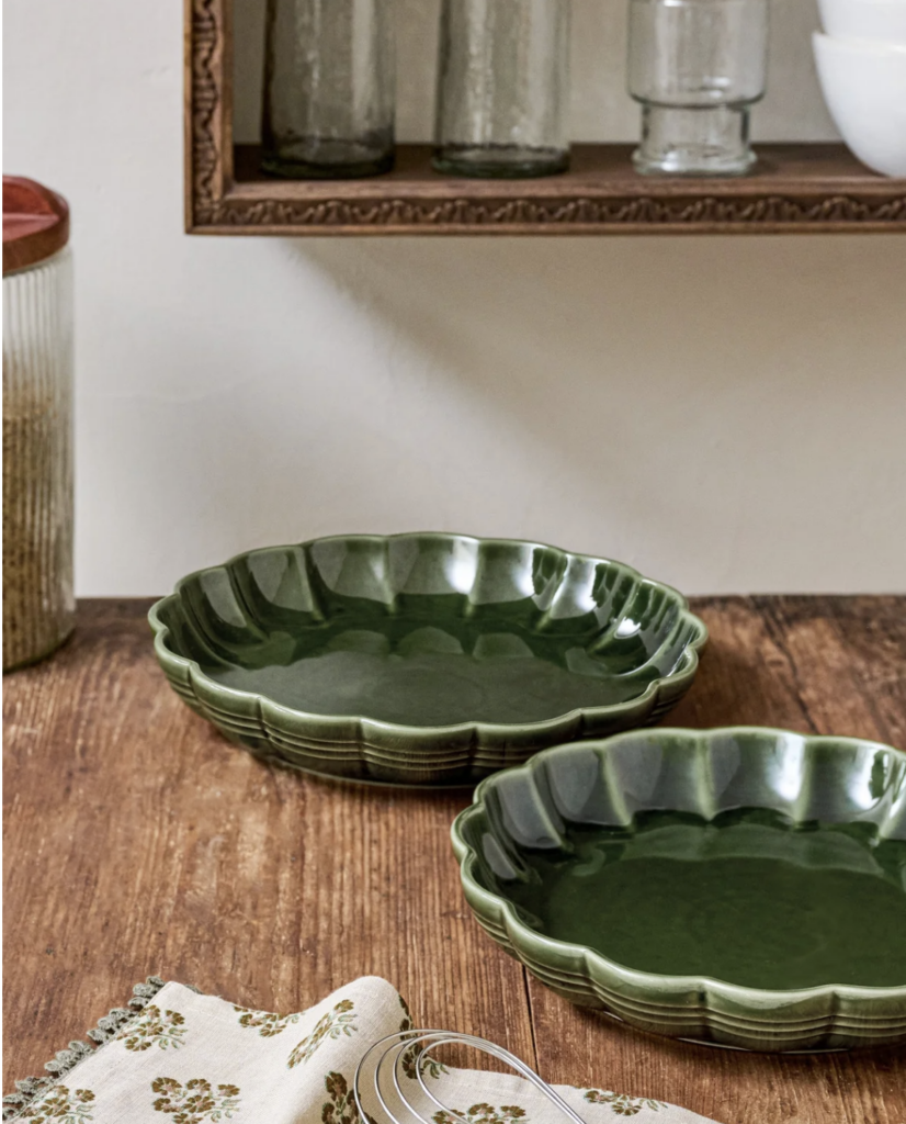 beautiful scalloped green pie plate