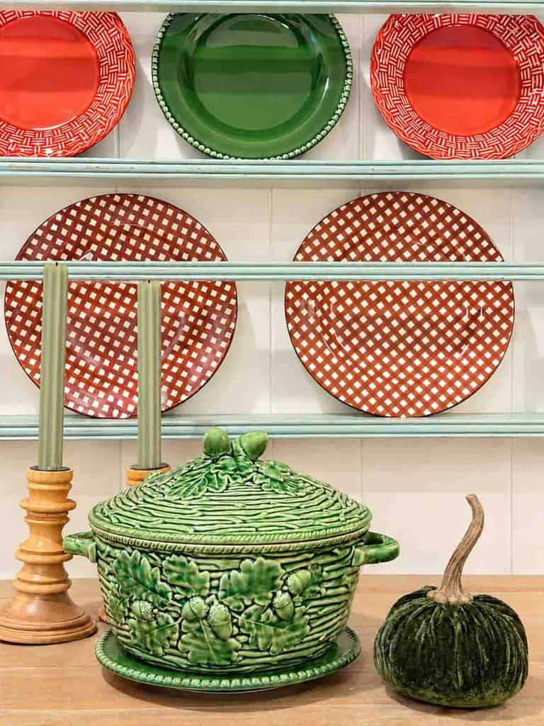 colorful plates in a plate rack