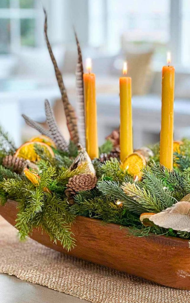 pheasant feathers in a holiday arrangement
